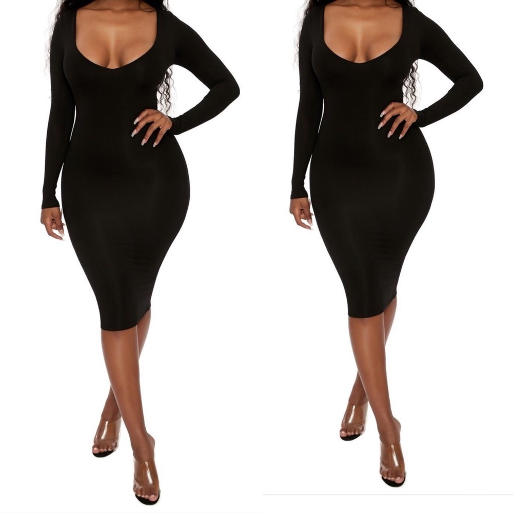 Naked Wardrobe Ribbed V  Neck Dress